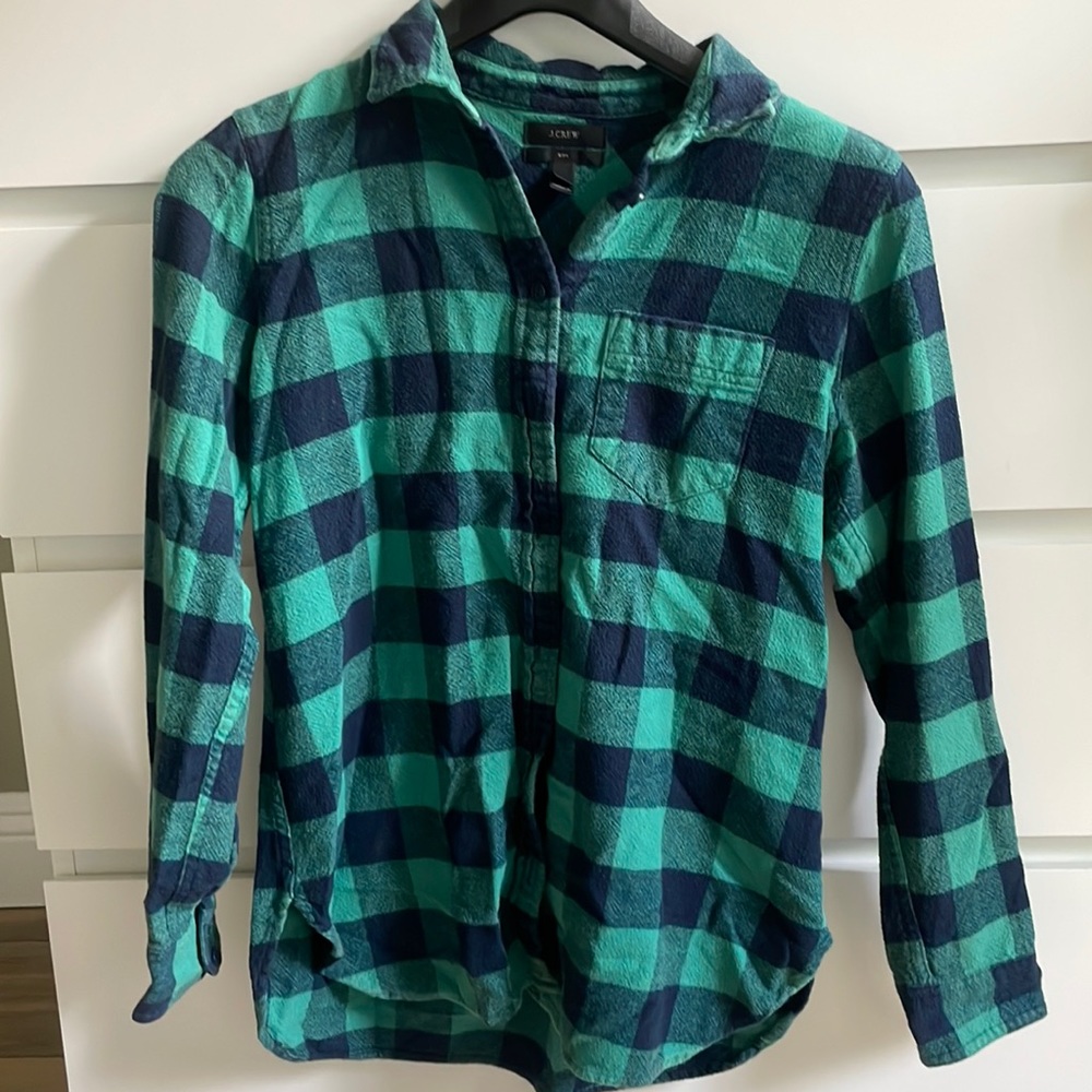 J. Crew Emerald Buffalo Check Shrunken Boy Shirt Women's